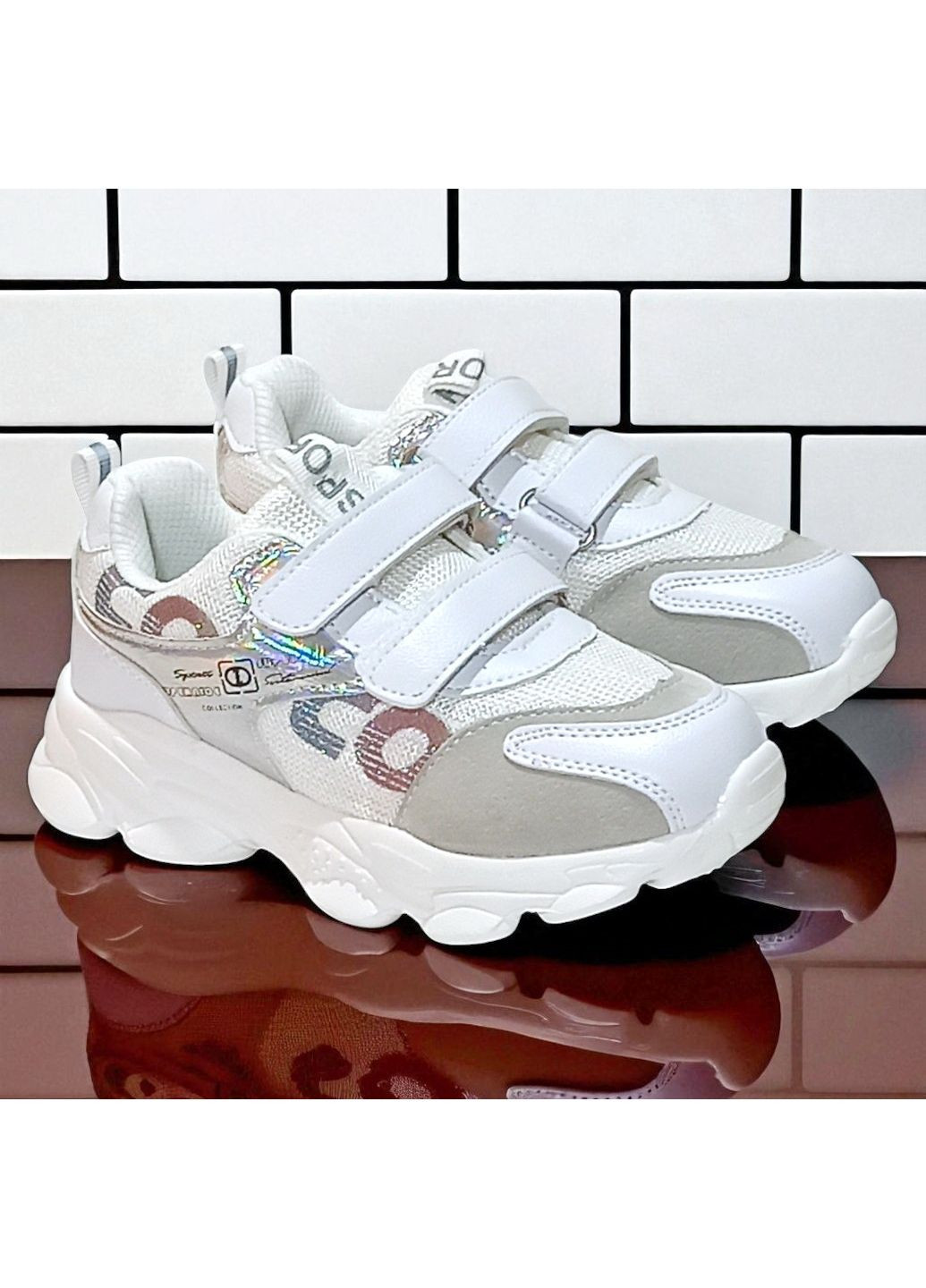 Белые демисезонные текстильные ортопедические кроссовки на липучках для девочки Tom.M