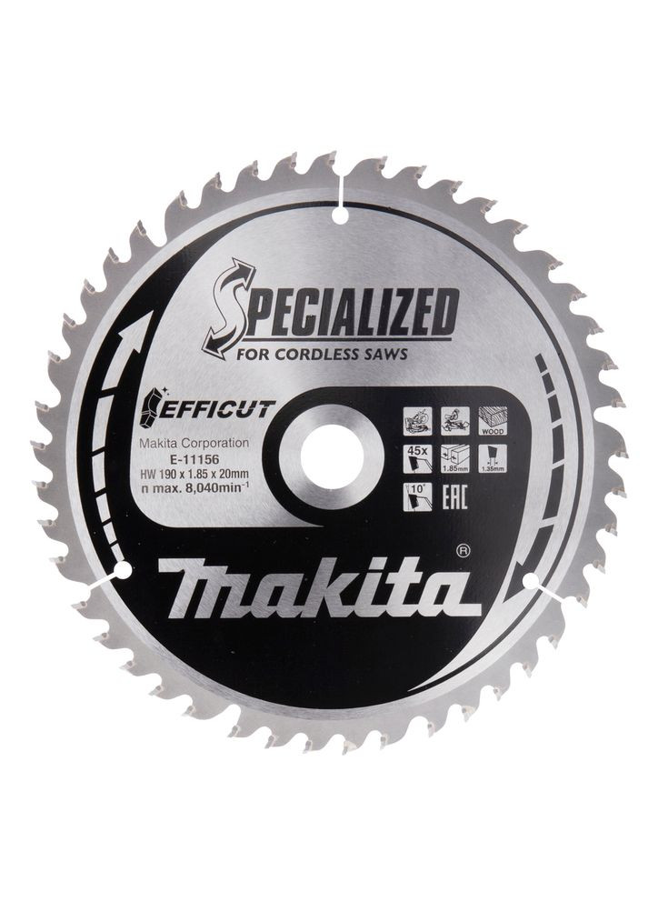 Пиляльний диск Efficut Specialized E11156 (190x20 мм, 45 зубів) ТСТ по дереву (7433) Makita (267819676)