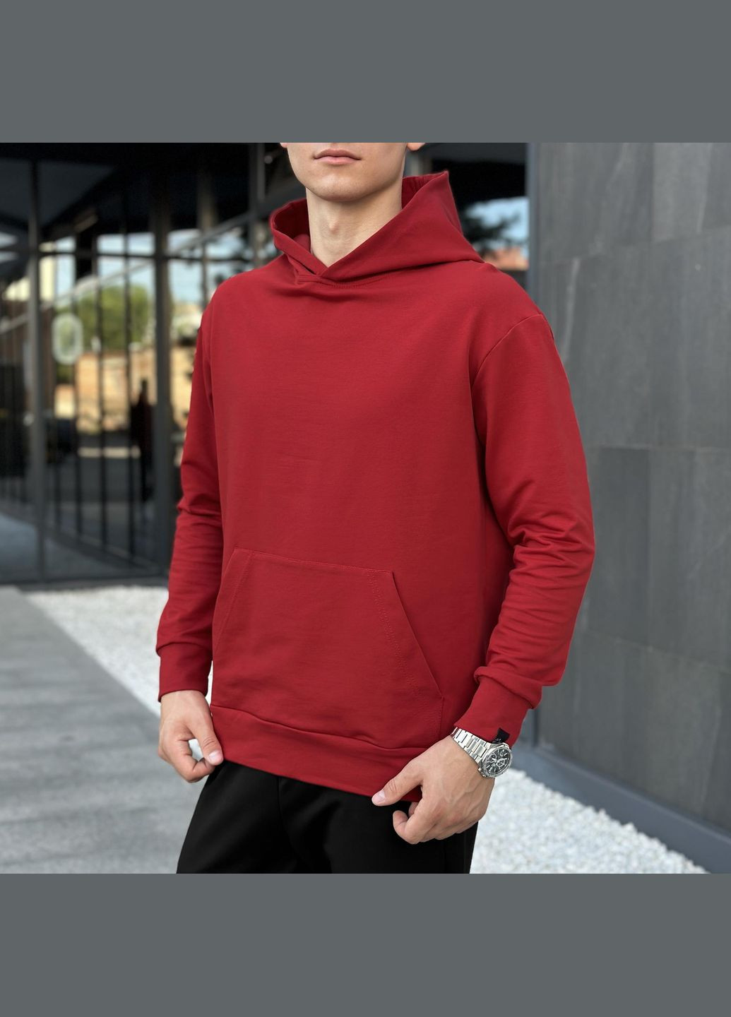 Чоловічий демісезонний худі червоний оверсайз No Brand (346085289)