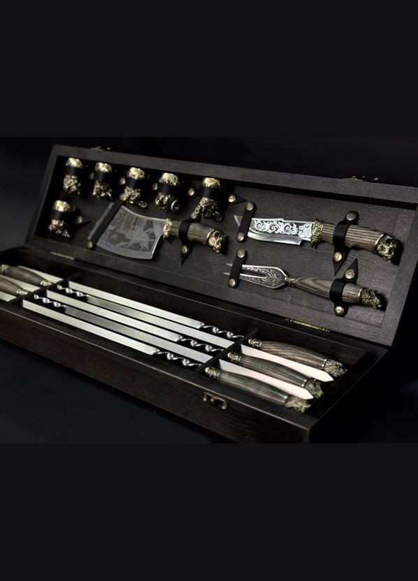 Набор шампуров Люкс Звери Максы в деревянном кейсе 15 предметов 47330170 NB Art (346534231)