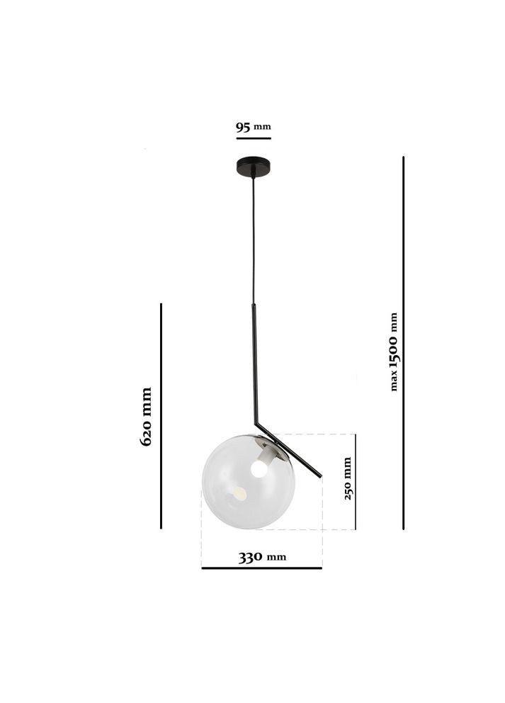 Скляний підвіс з кулею 25см (916-3816-1 BK+CL) No Brand (370070591)