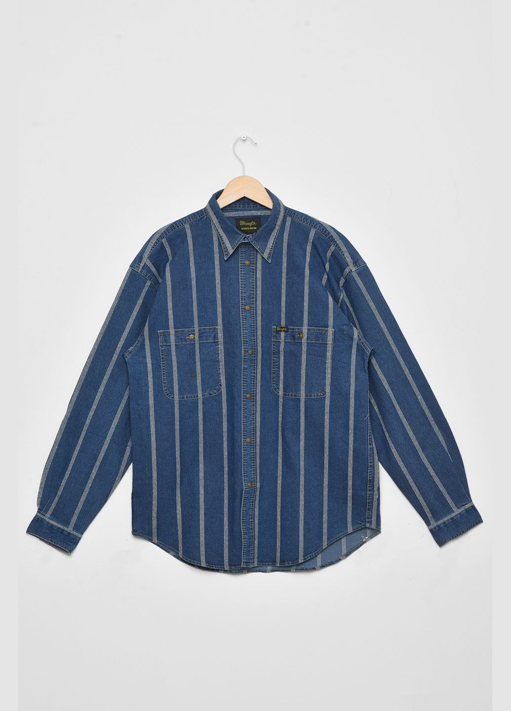 Сорочка чоловіча батальна джинсовая синього кольору в смужку Let's Shop (293765130)