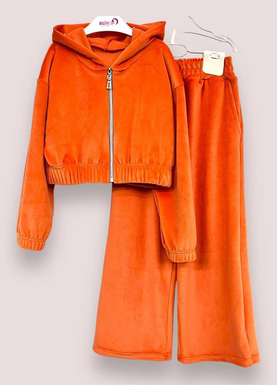 Оранжевый демисезонный костюм подростковый для девочек брючный No Brand