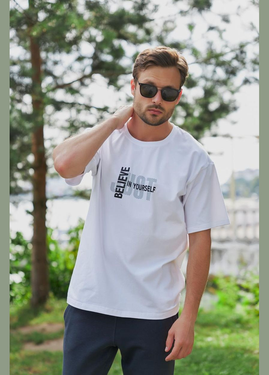 Біла футболка чоловіча oversize "believe in yourself" біла (м130.8) UMON