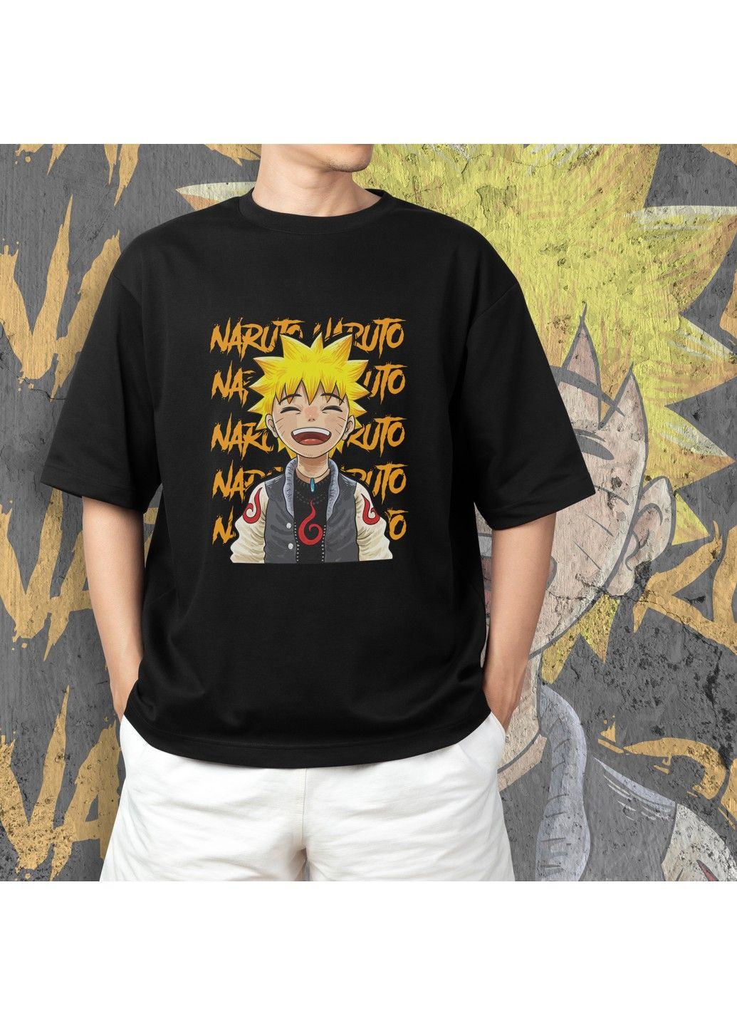 Чорна футболка з принтом наруто - кід 3 No Brand