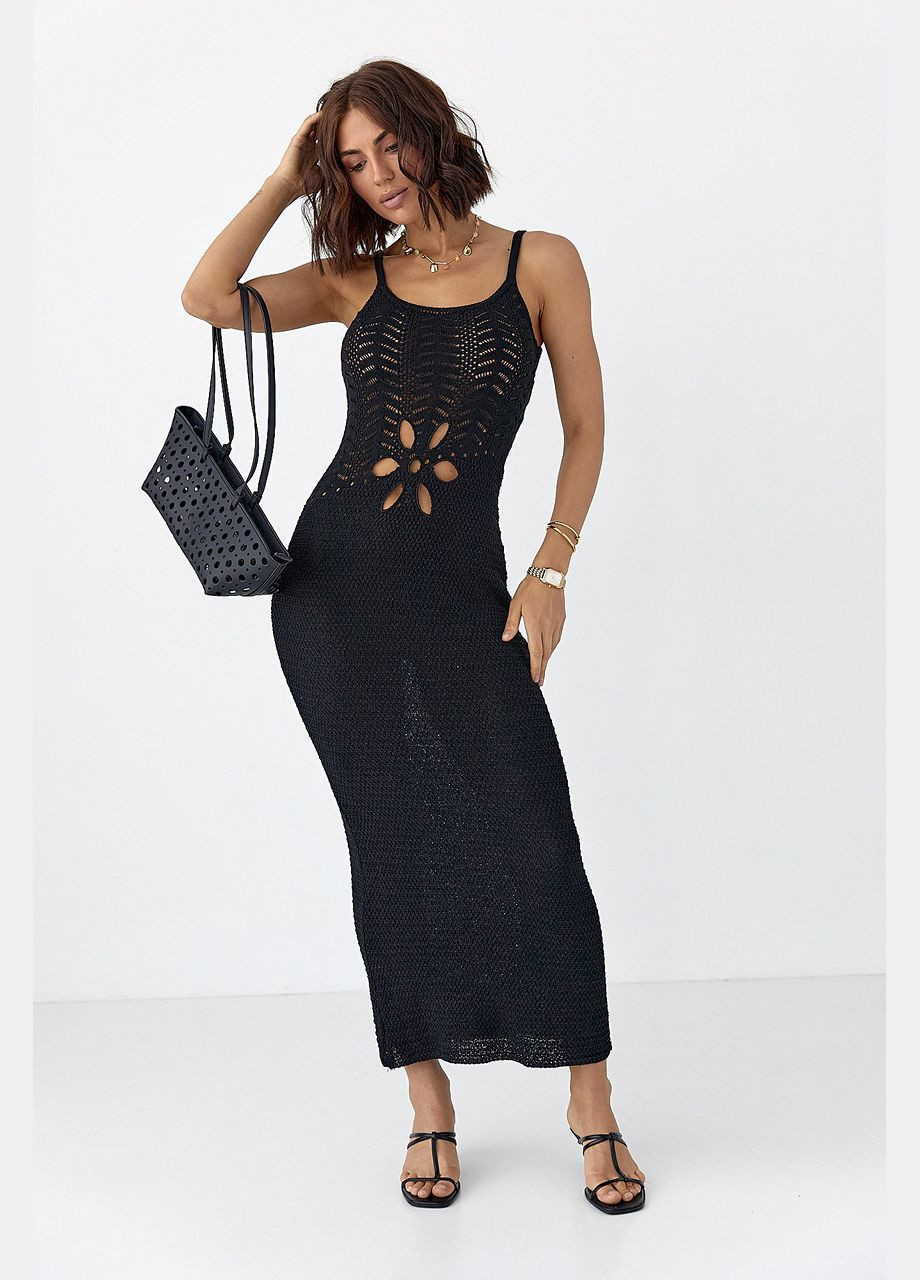 Чорна довга літня в'язана сукня Lurex