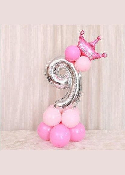 Композиція фольгована цифра "9" срібло з короною "Зроби сам" для дівчинки No Brand (302313994)