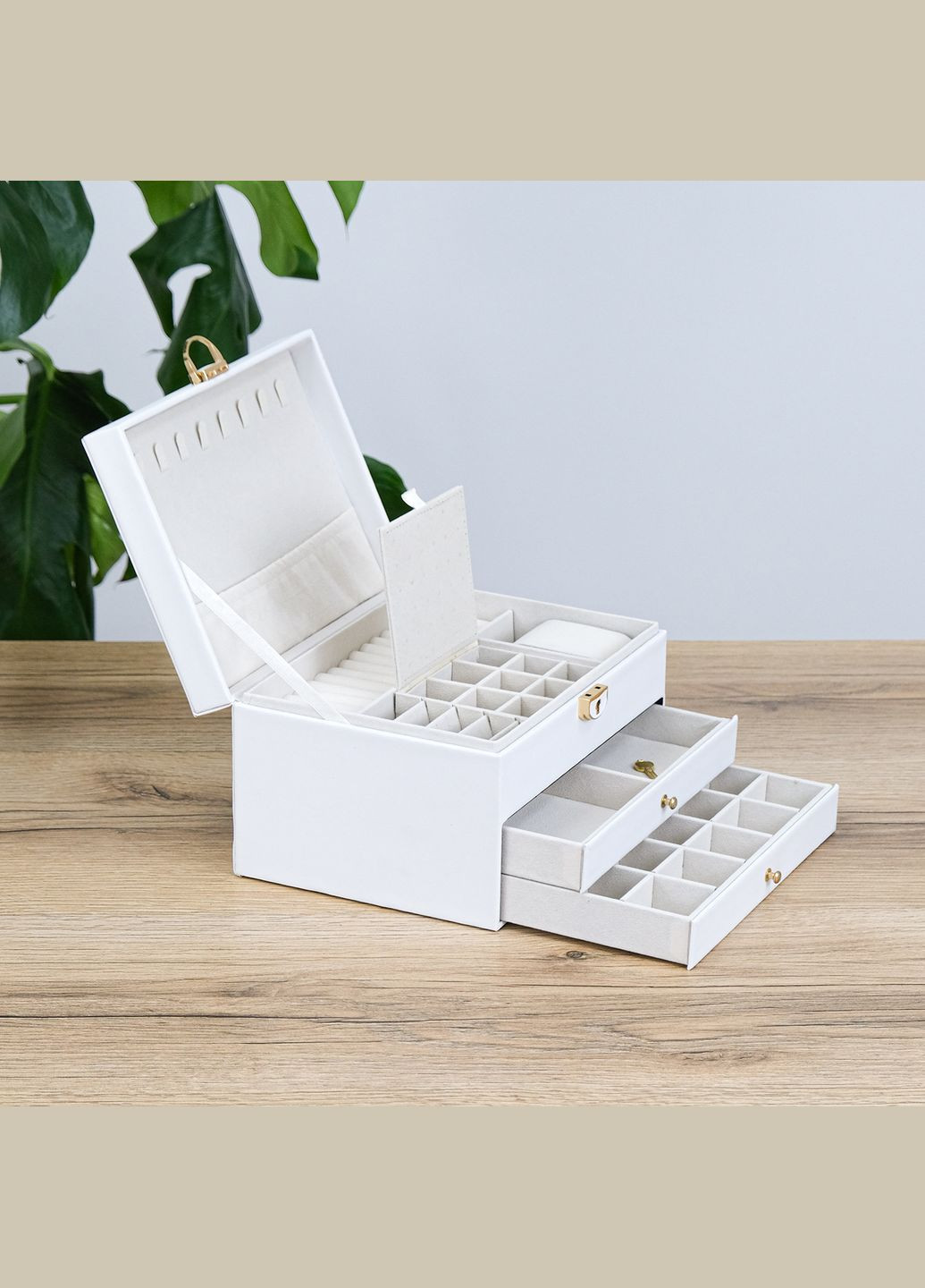 Скринька для прикрас біла тришарова велика екошкіра см (JZ-003-1) Гранд Презент (322190868)