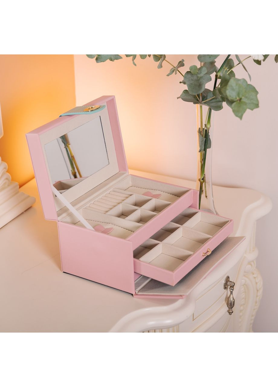 Скринька для прикрас з еко шкіри 3 яруси з дзеркалом Органайзер для ювелірних виробів Yiwu (360455016)