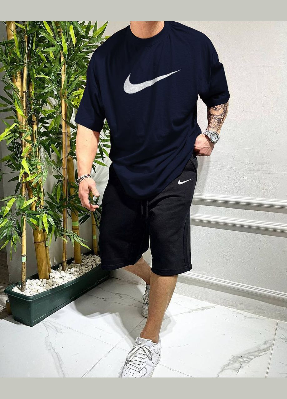 Темно-синяя 2 в 1 футболка + шорты весна/лето 100% хлопок No Brand