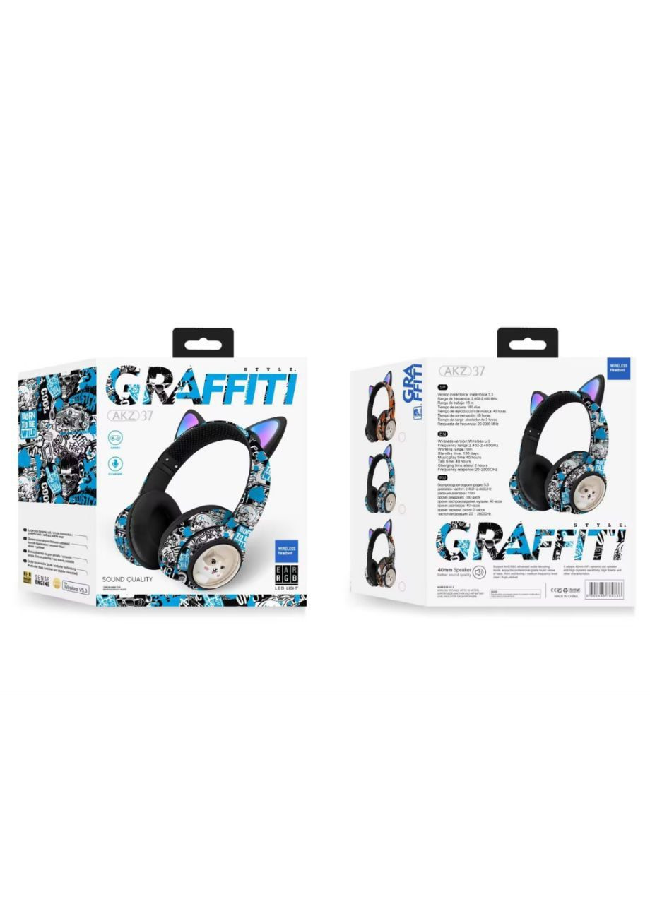 Беспроводные наушники в стиле граффити с ушками Bluetooth No Brand AKZ-37 (320741604)
