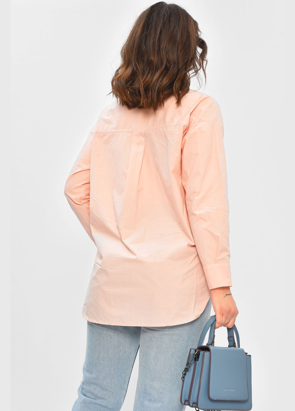 Рожева сорочка жіноча однотонна світло-рожевого кольору з баскою Let's Shop