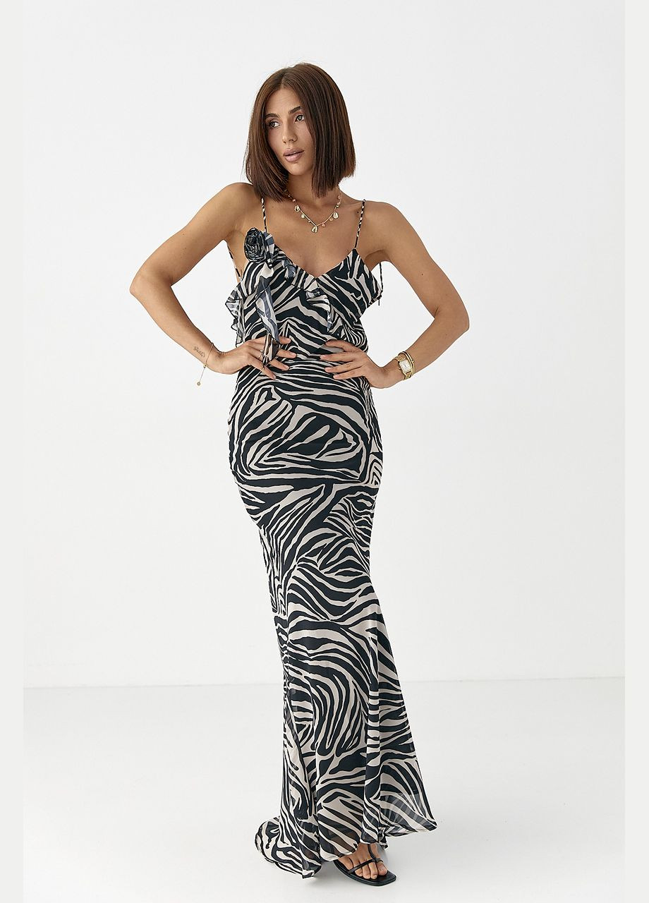 Летний женский шифоновый сарафан с цветком Lurex