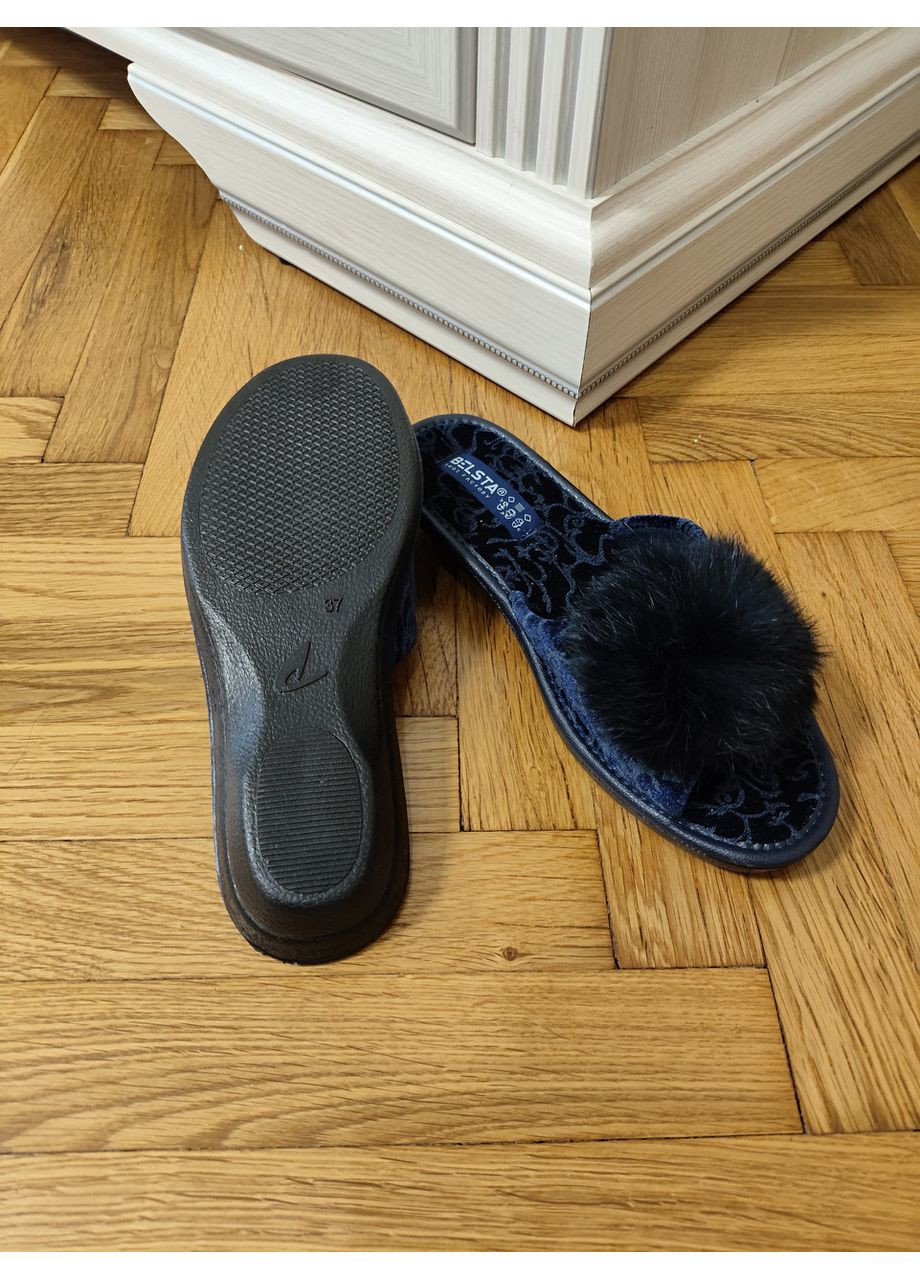 Тапочки жіночі кімнатні чорні з відкритим носком і пушком Белста (354792931)