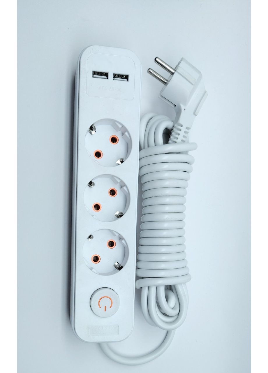 Подовжувач на 3 розетки + 2 USB білий 3 м LMK 71006 Lemanso (372448293)