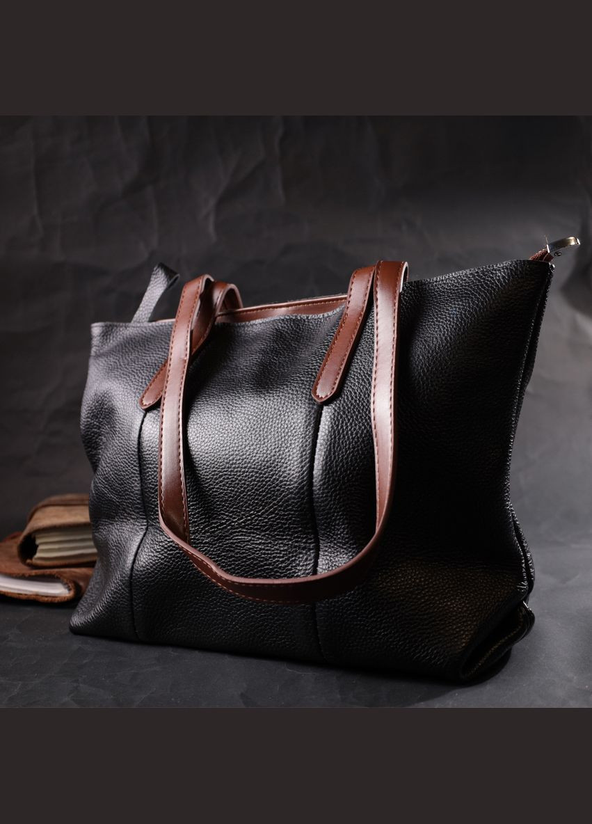 Містка сумка для жінок із натуральної шкіри чорна 22281 Vintage (329198878)