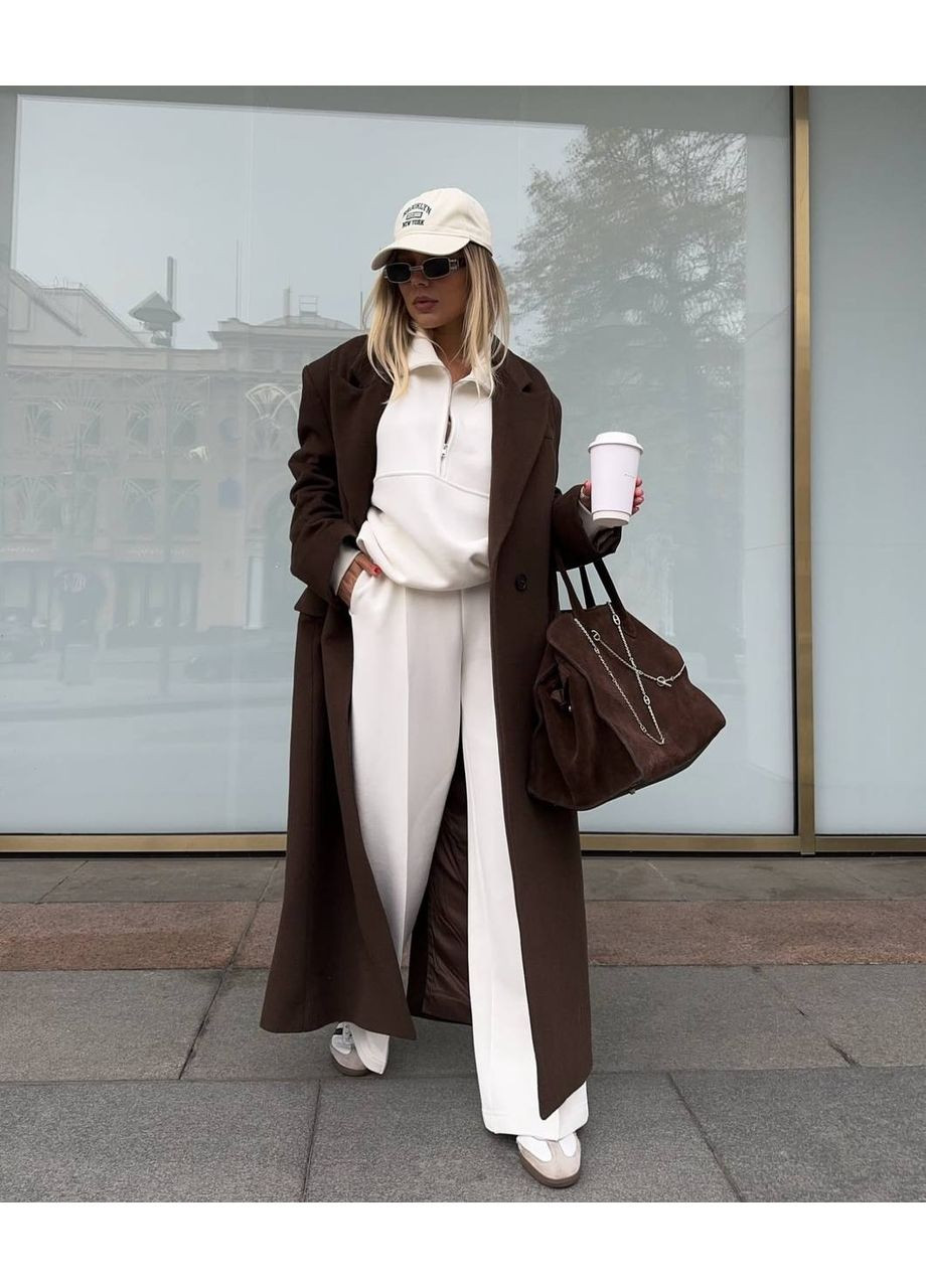 Темно-коричневое Женское длинное пальто оверсайз No Brand