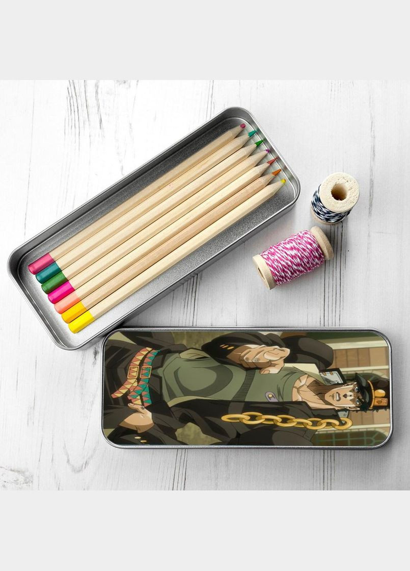 Органайзер для канцелярського приладдя металевий, кейс для дрібниць Неймовірні пригоди ДжоДжо #005 7*18 см Silver No Brand (309156975)