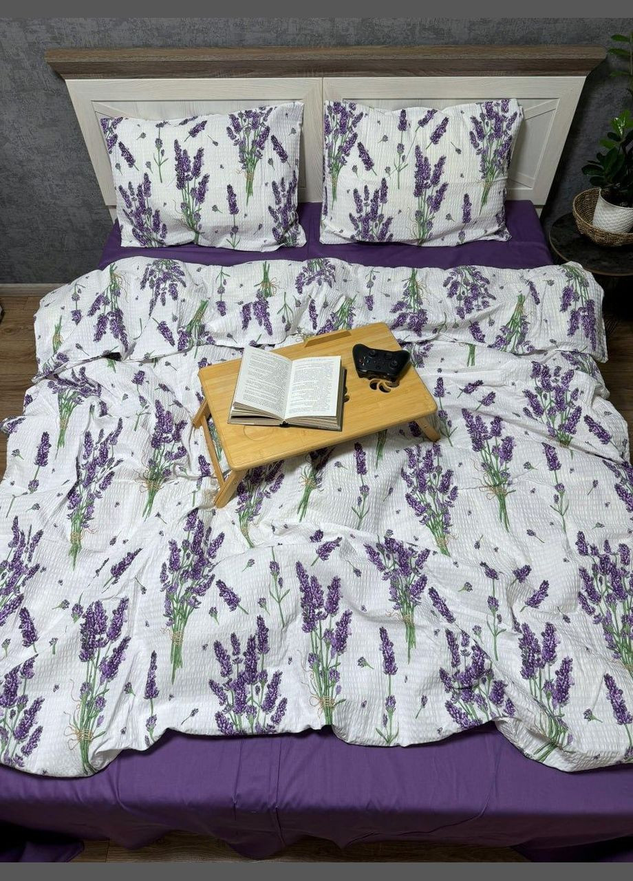 Постільна білизна бавовняна гілочка лаванда Жатка Євро 200 x 220 Білий 70 х 70 No Brand (294755398)