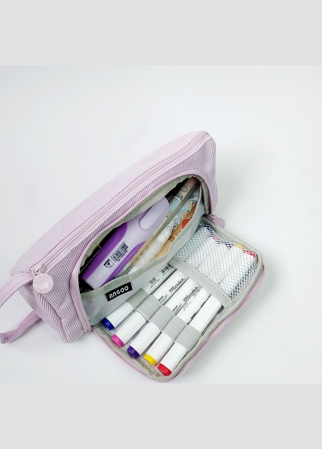 Пенал шкільний студентський Комод 2 відділення лавандовий вельвет No Brand (349766812)