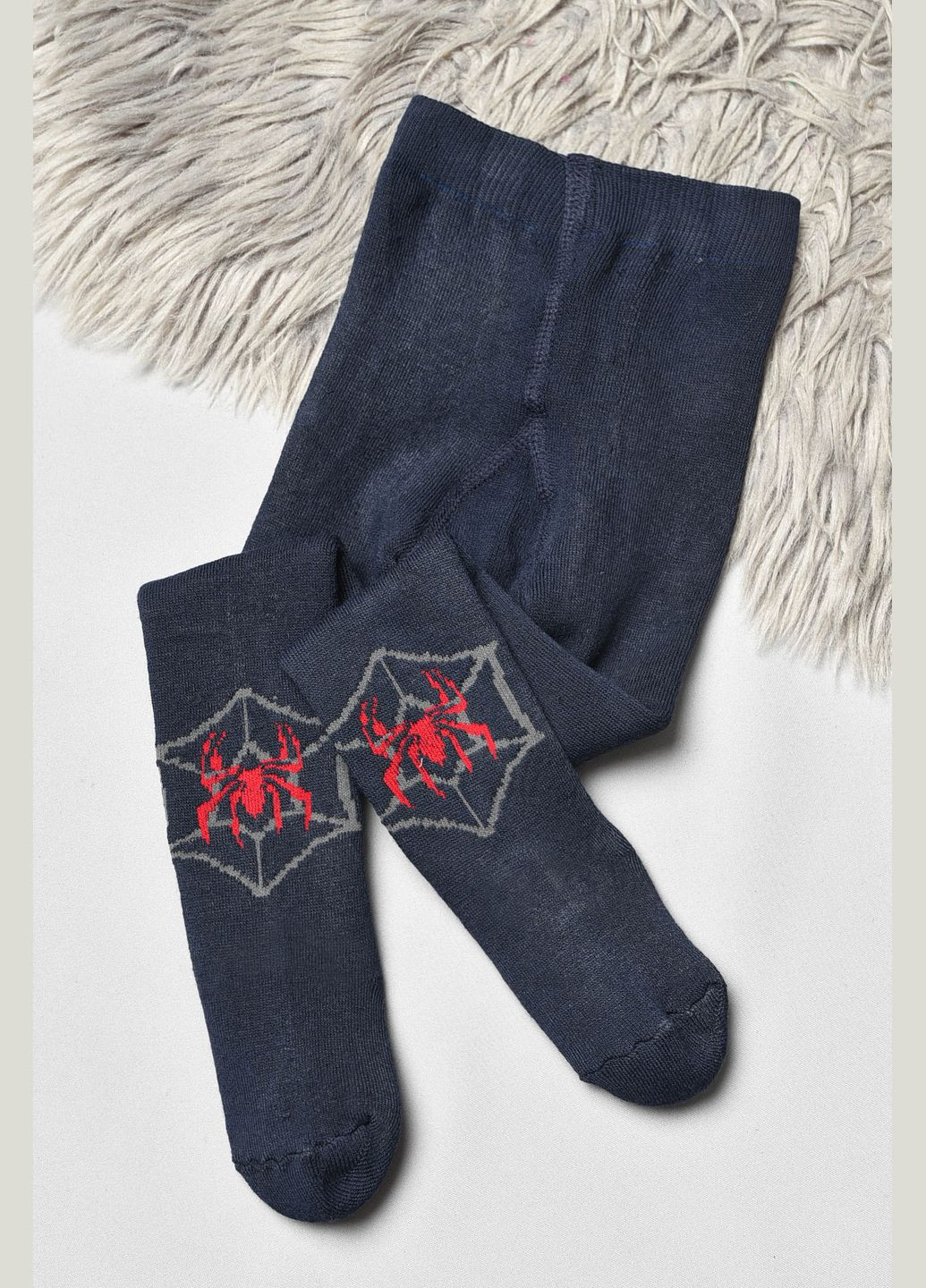 Колготи дитячі махрові для хлопчика темно-синього кольору з малюнком Let's Shop (304121718)