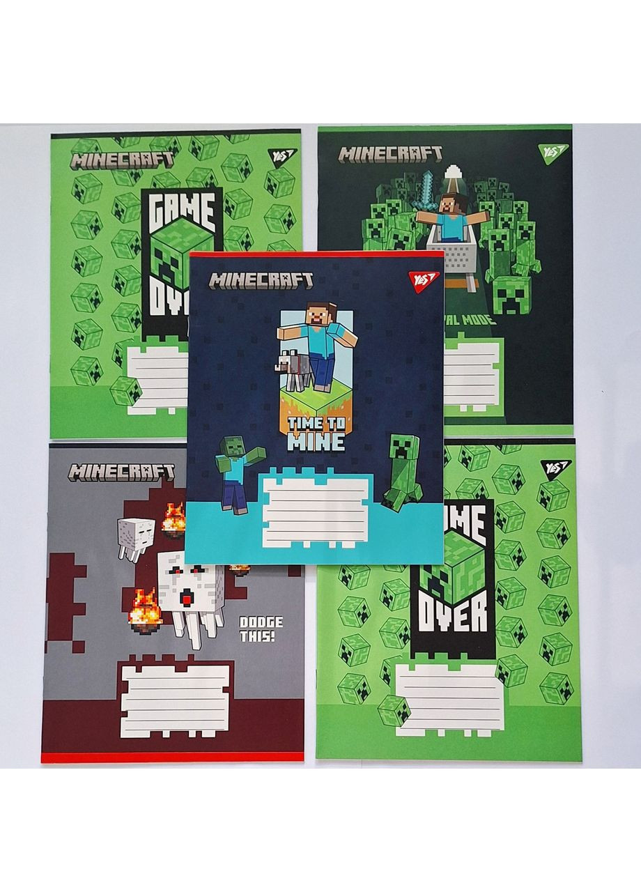 Комплект тетрадей учащийся школьный для мальчика(5 шт.), А5/12 кос.лин., Minecraft Walls Yes (352768903)