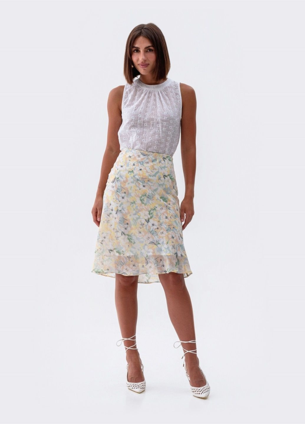 спідниця-трапеція із шифону в квітковий принт молочна Dressa (301641663)