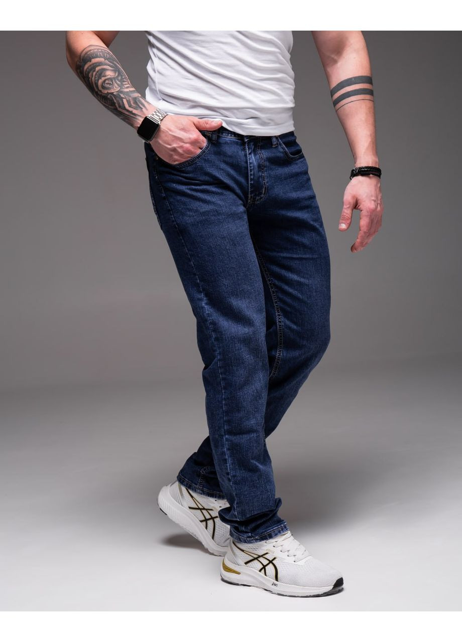 Темно-синие демисезонные прямые мужские джинсы классические Vakko