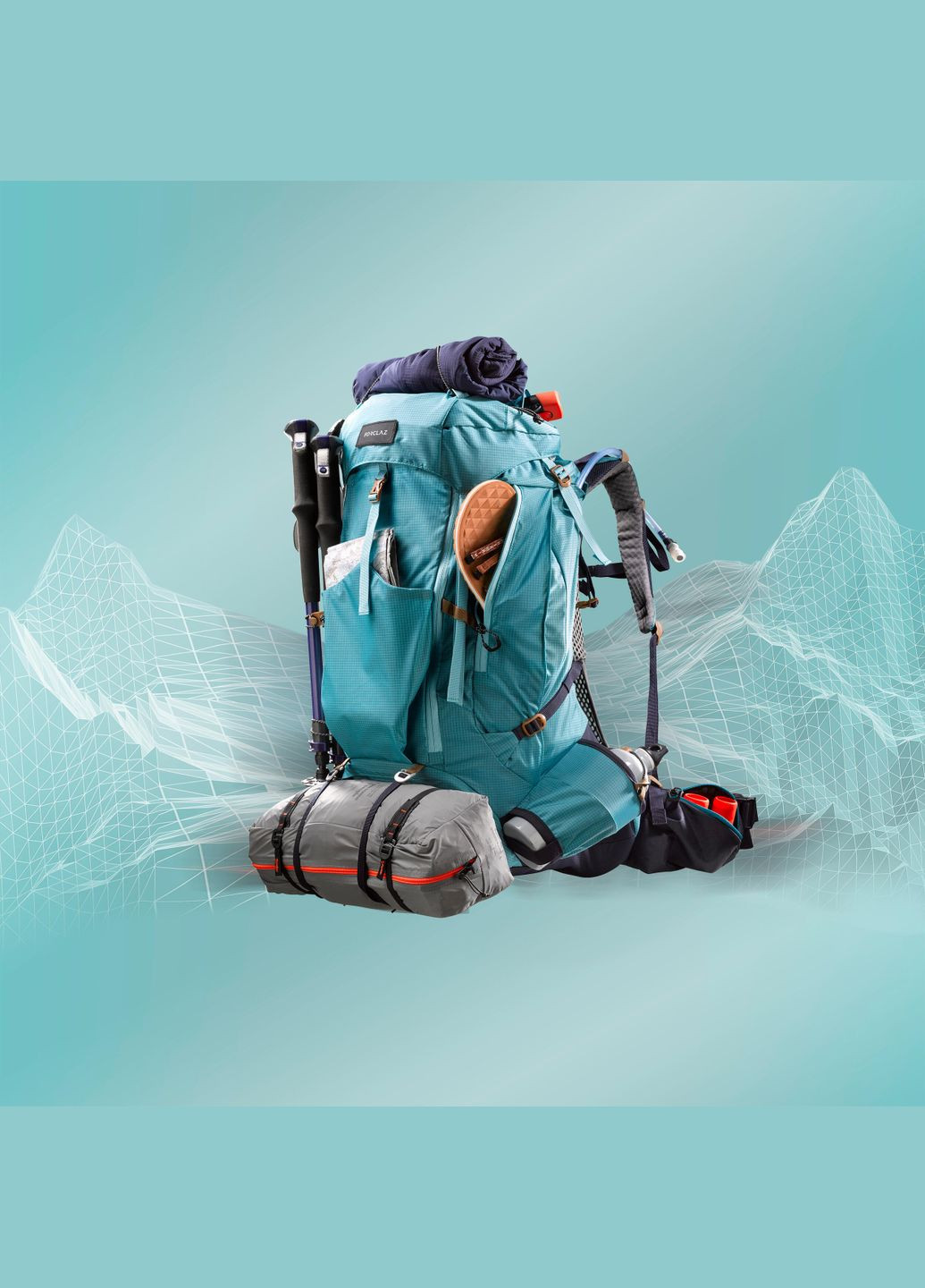 Жіночий Туристичний Рюкзак для Трекінгу MT500 Air (45л + 10л) 65 x 35 x 30см з Дощовиком Блакитний FORCLAZ (342966918)