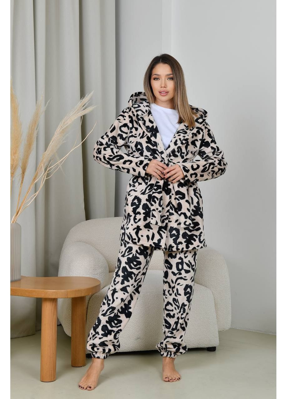 Бежева домашній костюм штани теплі і халат . піжама жіноча махрова No Brand