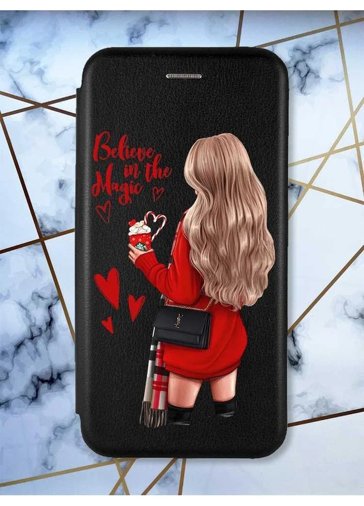 Чохол-книжка чорний з малюнком на Xiaomi Redmi Note 12 Дівчина з кавою (принт 137) Creative (360671975)