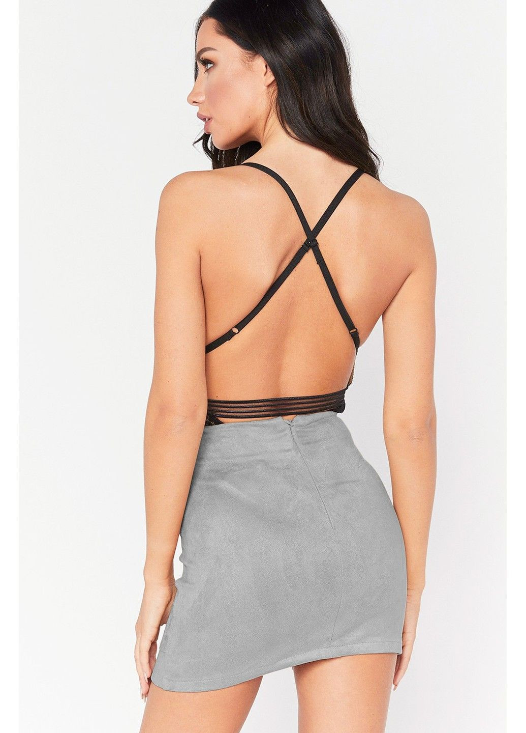 Спідниця жіноча замшева з кишенями на шнурівці сіра No Brand (303836654)