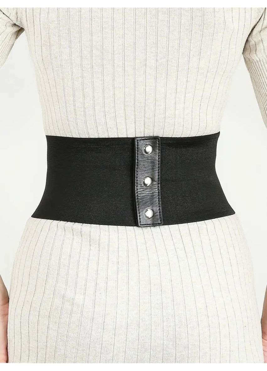 Корсет декоративный эластичный утягивающий пояс из экокожи с декоративными кольцами с заклепками черный No Brand Корсет декоративний з кільцями чорний (349722984)