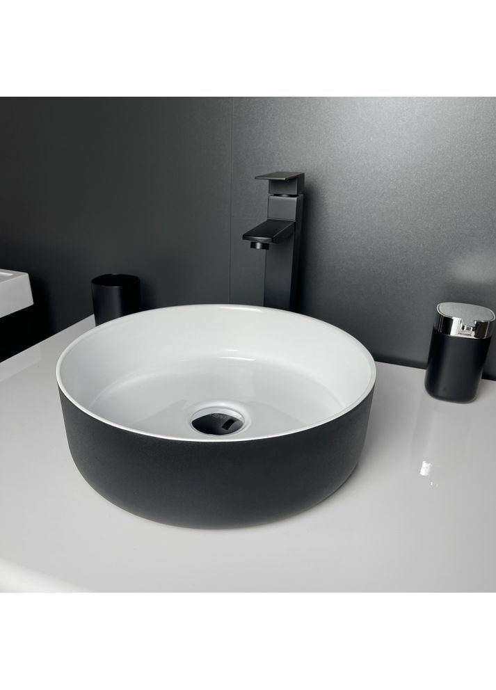 Умивальник чаша зі штучного каменю 360х113мм, без отвору для змішувача/переливу, круглий ARENA Чорно-білий (35550360113) Adamant (368157215)