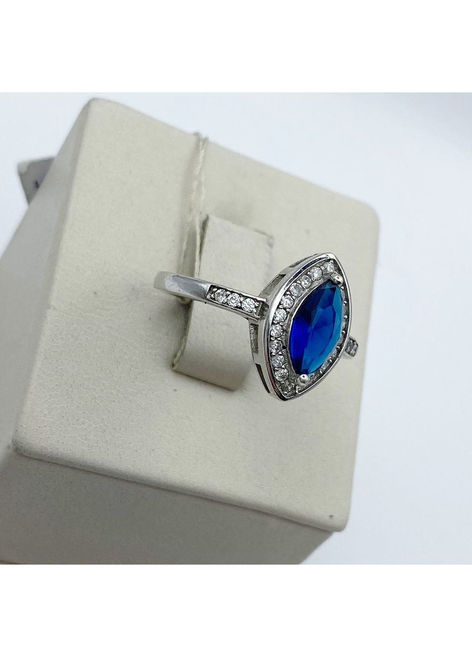 Каблучка срібна з сапфіром альпінітом та кубічним цирконієм 18 3,14 г No Brand (370142664)