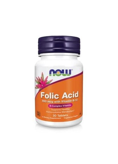Фолиевая кислота Folic Acid 800 мкг 30 таблеток Now Foods (346086578)