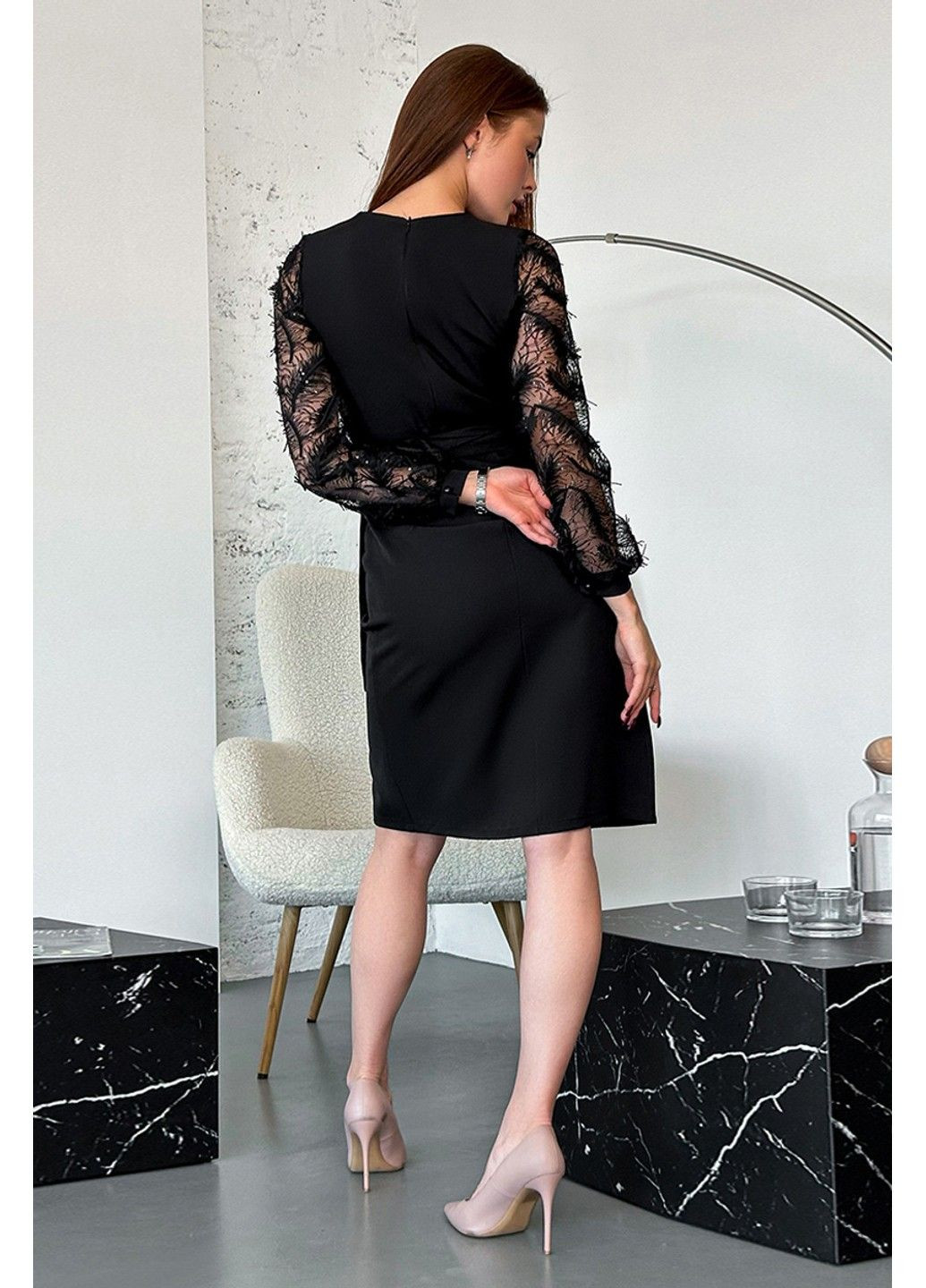 Черное коктейльное платье прозрачные рукава 23074 черное Tanita-Romario