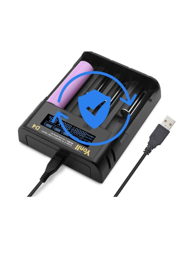 Зарядное устройство для аккумуляторов D4 LCD 18650 21700 26650 Литий AA AAA Nimh Черный (М5120160) Yonii (302804193)