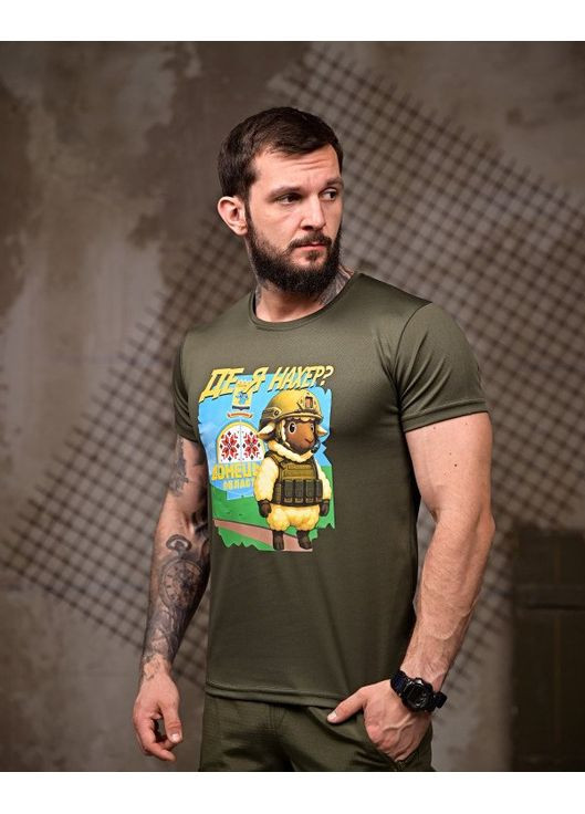 Тактична чоловіча футболка з принтом олива No Brand (350199717)