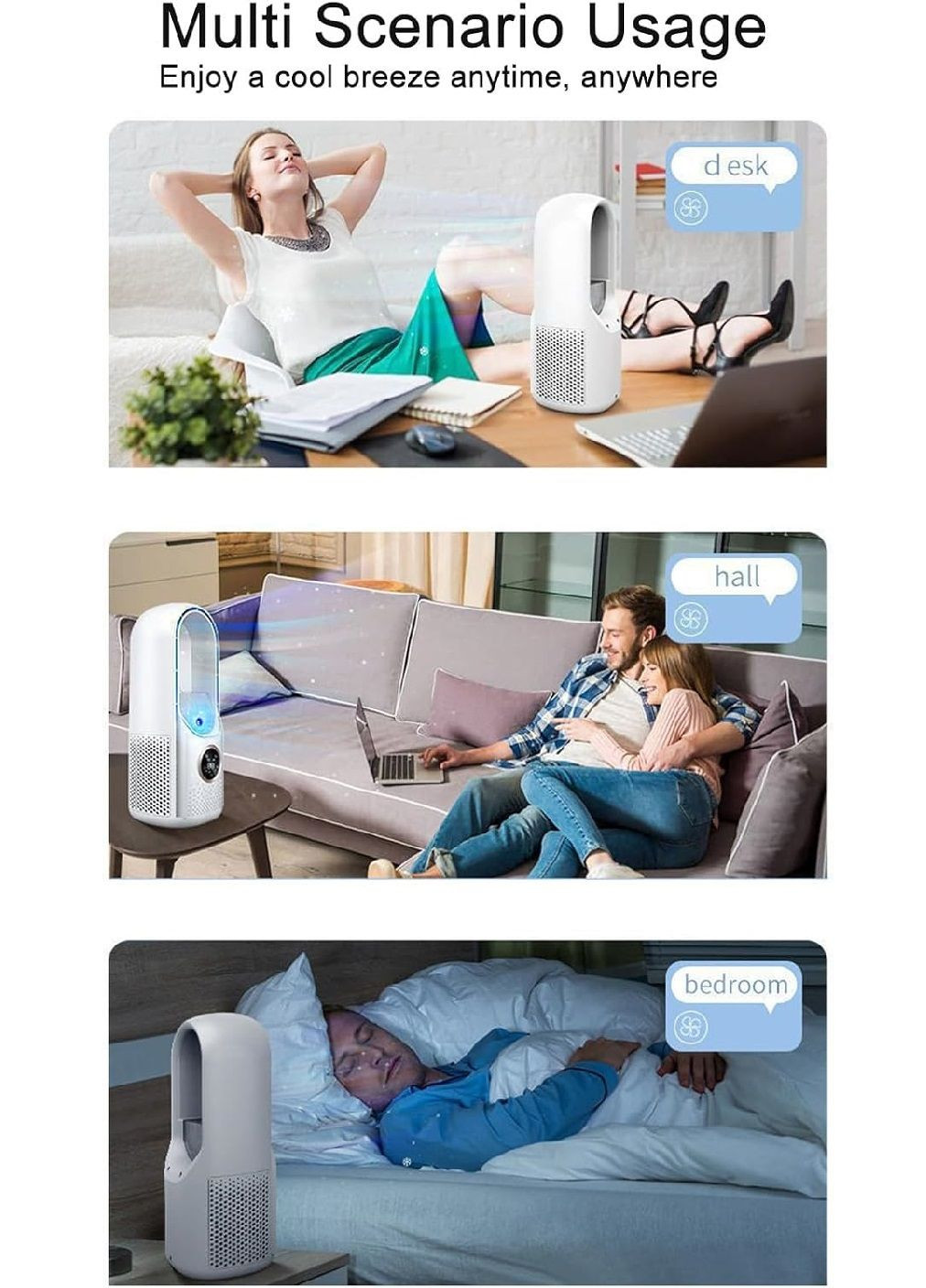 Настольный аккумуляторный мини вентилятор с увлажнением воздуха подсветкой таймером сна 240х45.5 мм (480164-Prob) Белый Unbranded (330171175)