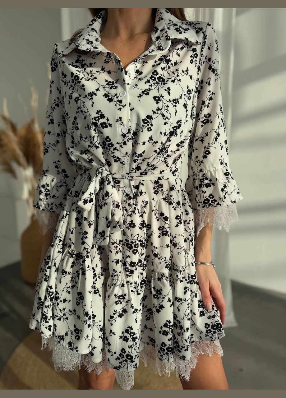 Белое кэжуал платье N.Family с цветочным принтом