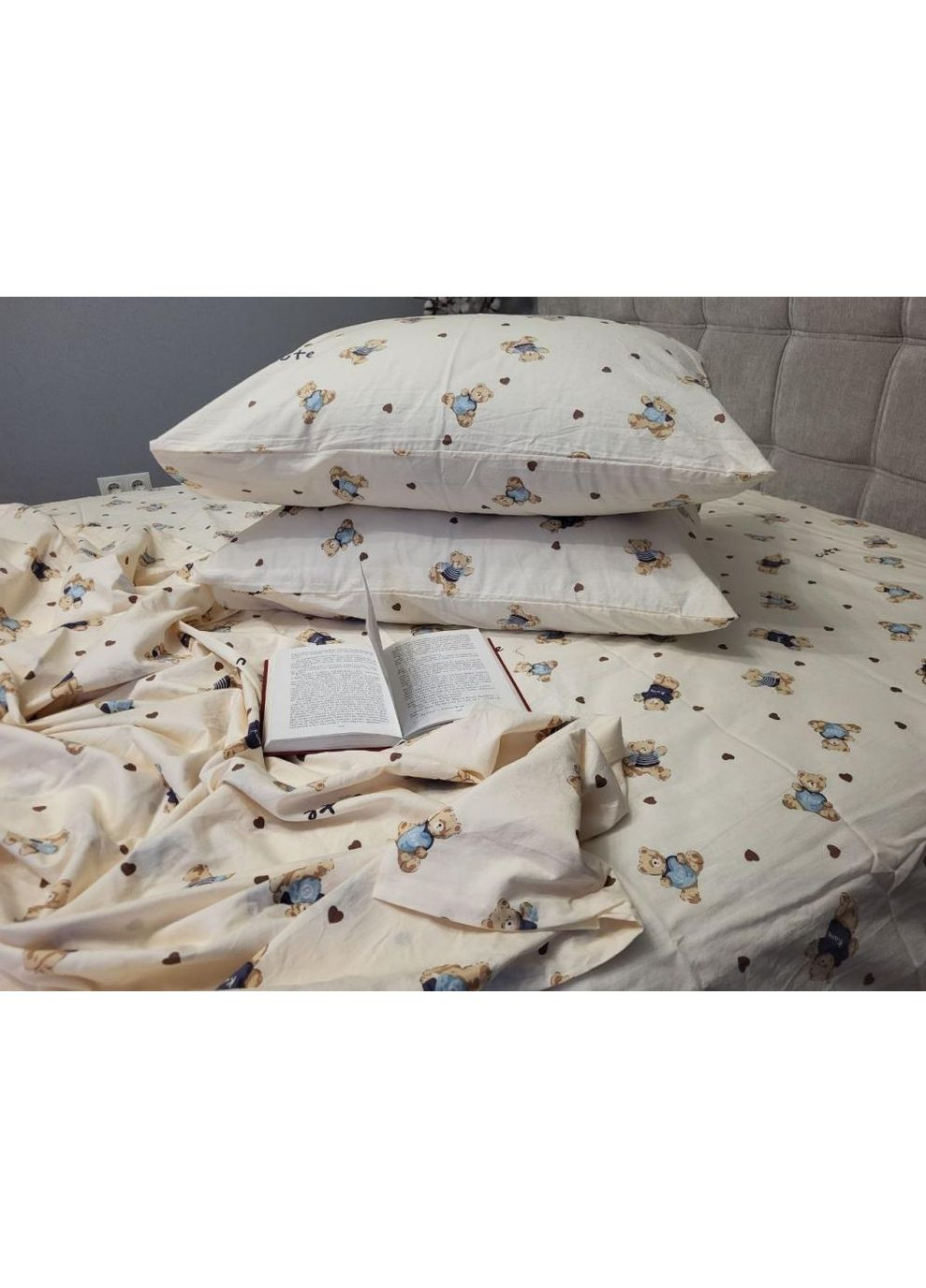Постельное белье Bear cubs, вареный хлопок Двуспальный размер, наволочки 50/70 No Brand (364217084)