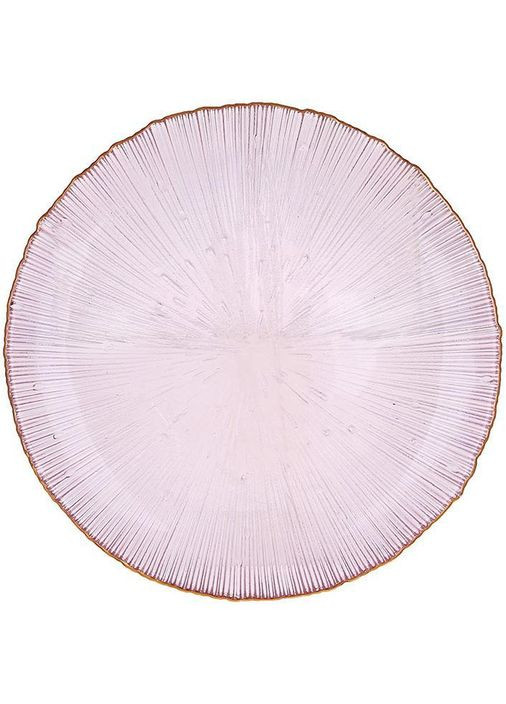 Тарілка обідня скляна "Fleur" Ø33см, рожева із золотою облямівкою BonaDi (330018076)