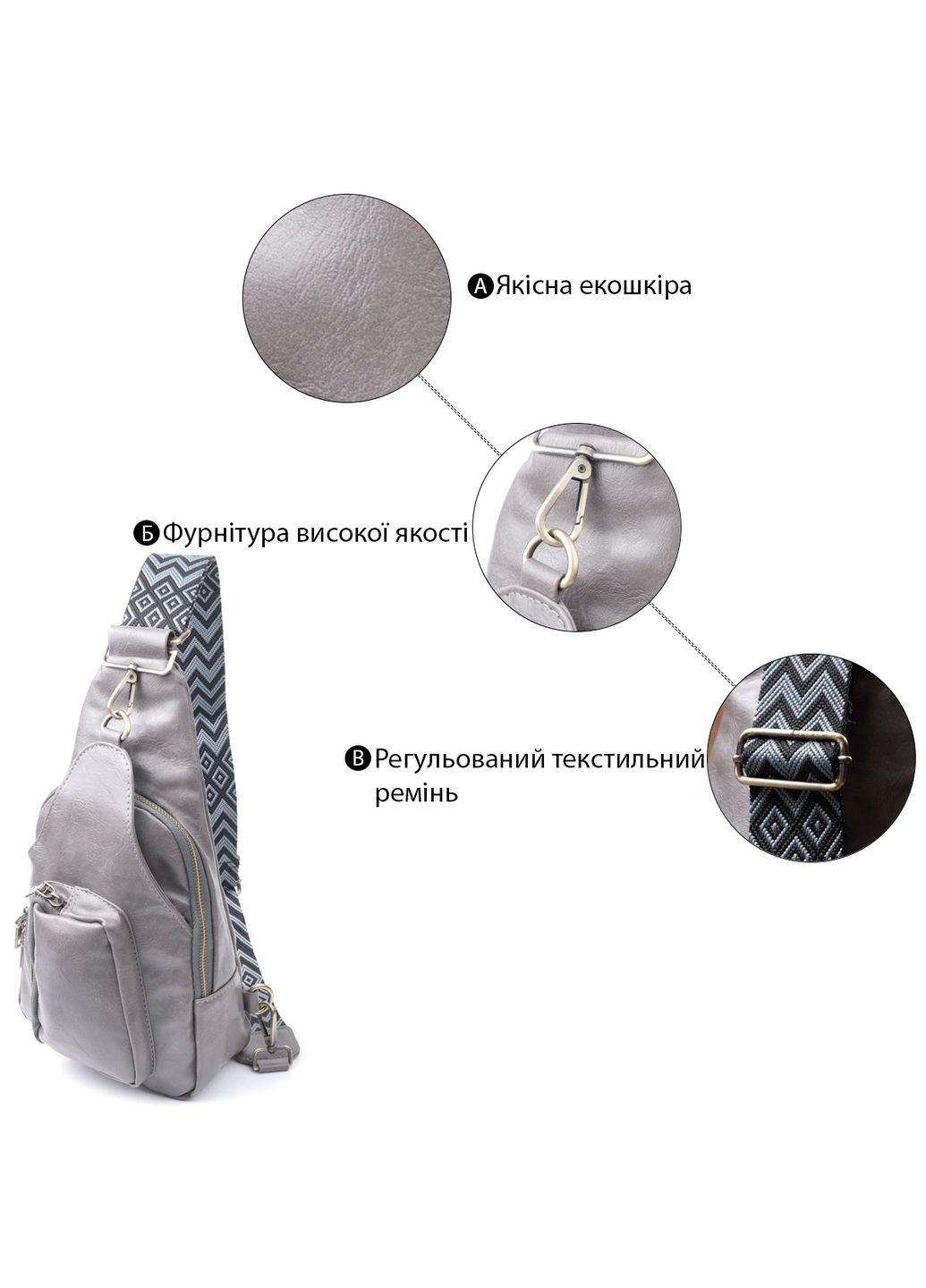 Удобная женская сумка из экокожи с акцентом на текстильную лямку 18х33х10 см Vintage (315873597)