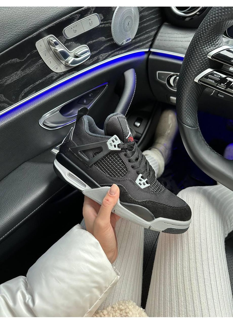 КРОССОВКИ ЖЕНСКИЕ NIKE AIR JORDAN 4 RETRO SE BLACK CANVAS НАЙК АИР ДЖОРДАН No Brand чёрные демисезоны (367168191)