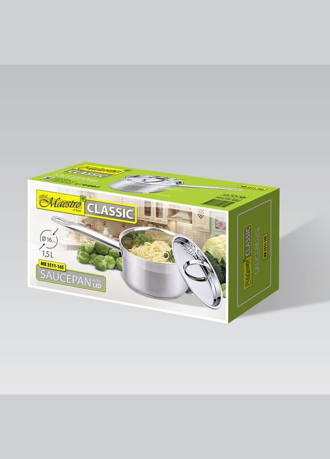 Ківш кухонний нержавійка з кришкою 16 см, 1.5 л (MR-3511-16S) Maestro (334713801)