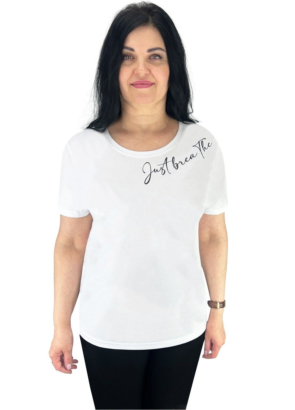 Белая всесезон футболка женская с накатом с коротким рукавом Жемчужина стилей 4693