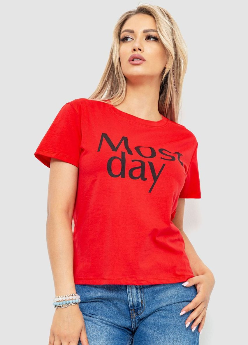 Красная демисезон футболка женская с принтом, цвет бежевый, Ager