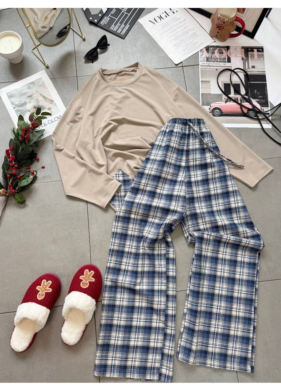 Синя всесезон жіноча піжама туніка + штани No Brand