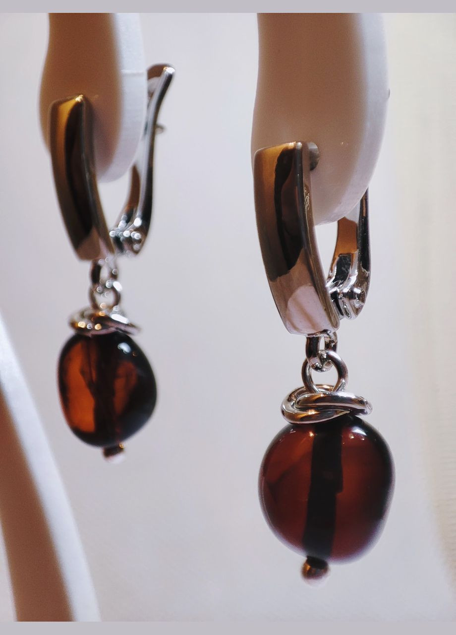 Сережки 2682 з натурального бурштину відтінок медовий MINOV (311310463)